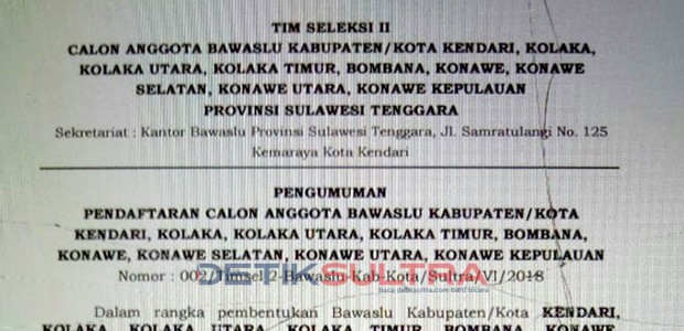 Syarat Pendaftaran Calon anggota Bawaslu Kabupaten/Kota