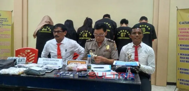 Keterangan rilis pengungkapan penyalahgunaan narkoba oleh Polda Sultra, Senin (23/7/2018).