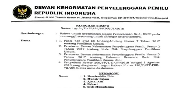 Surat Panggilan DKPP