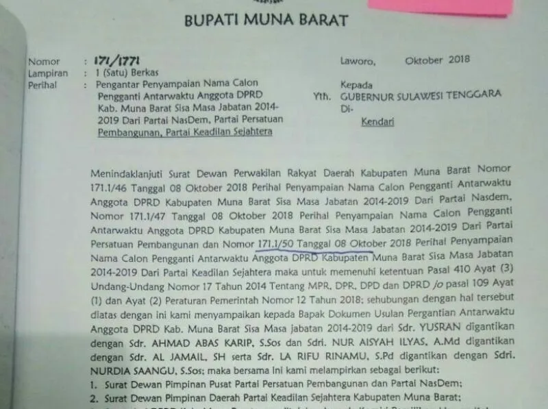 Surat Pengantar Bupati Mubar