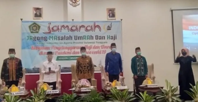 Kegiatan Jamarah Kemenag Sultra, para pemateri kenakan masker sebagai penerapan protokol kesehatan cegah Covid-19. Dahlan