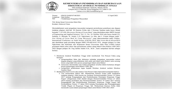 Ketua Senat UHO Tanggapi soal Rekomendasi Kemendikbud Gugurkan Prof Zamrun Jadi Balon Rektor