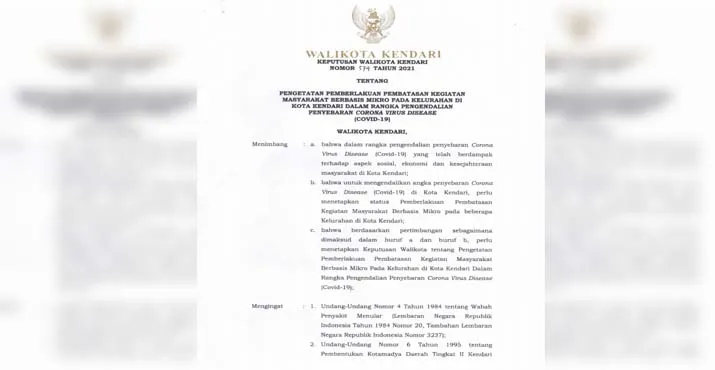 Berikut 44 Kelurahan di Kendari yang Masuk Daftar PPKM Mikro