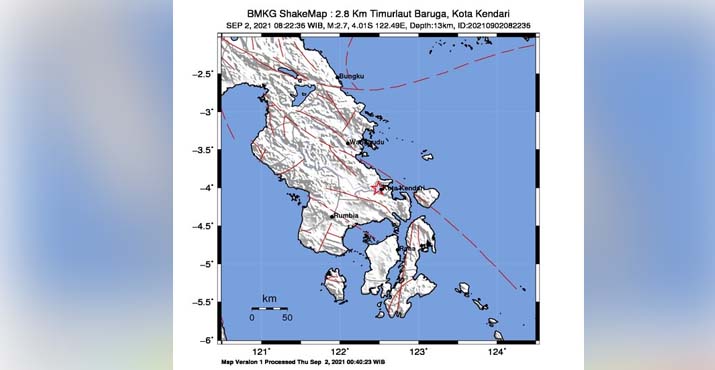 Lagi, Kota Kendari Diguncang Gempa Bumi Tektonik 2.7 SR
