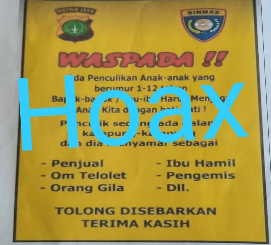 Unggahan soal Penculikan Anak yang Viral di Medsos Ternyata Hoaks