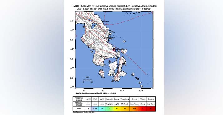 Gempa Bumi 2,8 SR Guncang Abeli Kota Kendari
