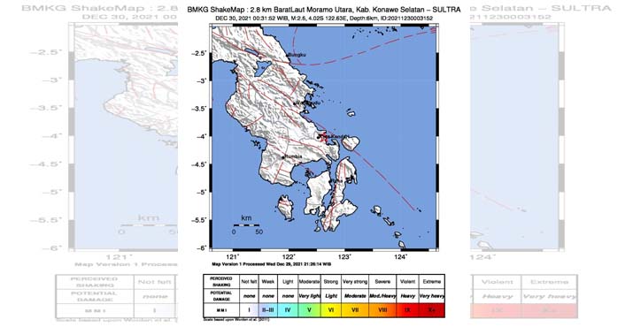 Moramo Utara Konawe Selatan Diguncang Gempa Bumi Magnitudo 2,6