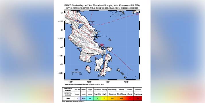 Hingga 3 April 2022, Soropia Kabupaten Konawe Diguncang Gempa Bumi 58 Kali