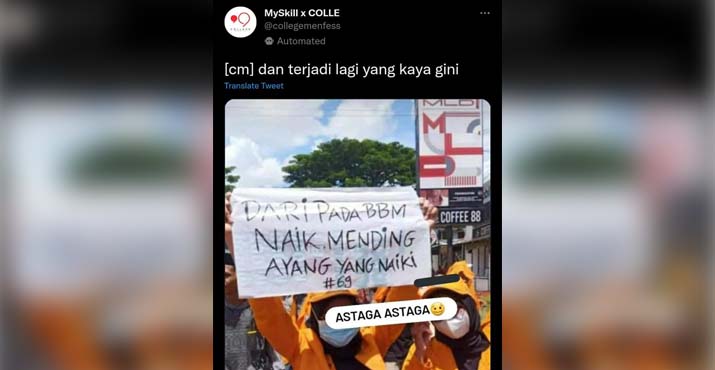 Viral!!! Poster Demo Mahasiswa di Kendari: Daripada BBM Naik Mending Ayang-Ayang Naiki