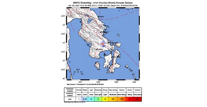Gempa Bumi Magnitudo 3,4 Guncang Mowila Kabupaten Konawe Selatan