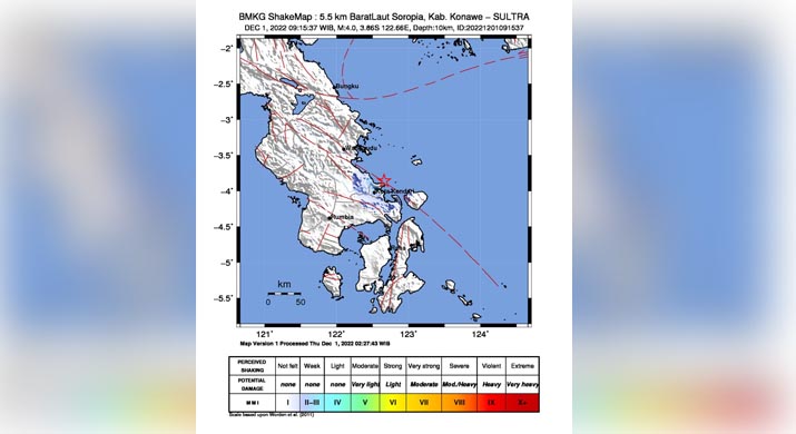 Konawe dan Kendari Sulawesi Tenggara Diguncang Gempa Magnitudo 4