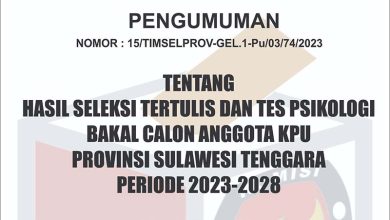 Photo of Hasil Seleksi Tertulis dan Tes Psikologi Bakal Calon Anggota KPU Provinsi Sulawesi Tenggara Periode 2023-2028