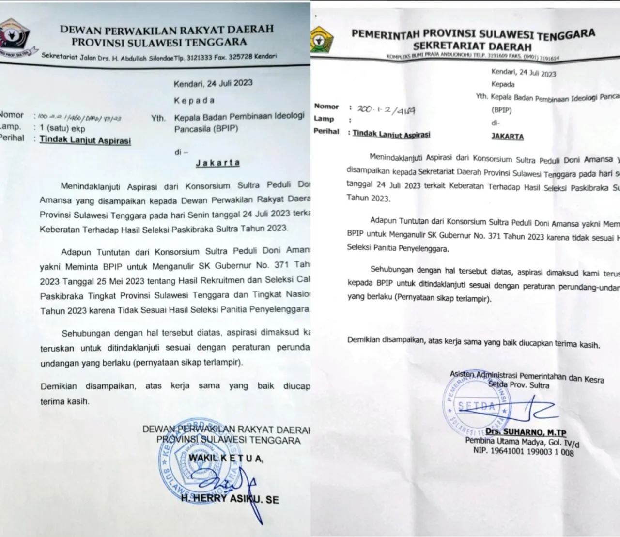 DPRD dan Pemprov Rekomendasikan BPIP Tindak Lanjuti Tuntutan Konsorsium Peduli Doni Amansa