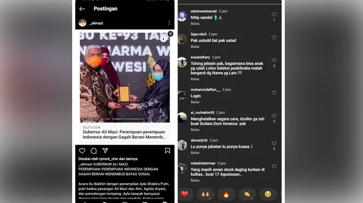Buntut Doni Amansa Diganti, Netizen Serang Akun IG Ali Mazi