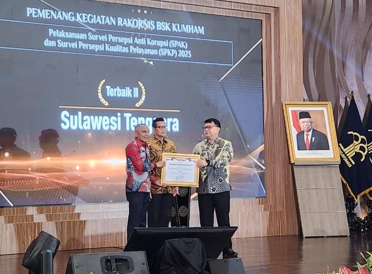 Kanwil Kemenkumham Sultra Raih Penghargaan Terbaik II Kategori Pelaksanaan SPAK dan SPKP 2023