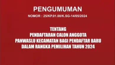 Pengumuman Pendaftaran Calon Anggota Panwaslu Kecamatan Bagi Pendaftar Baru Dalam Rangka Pemilihan Tahun 2024
