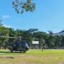 Helikopter yang Akan Ditumpangi Presiden Jokowi Uji Coba Pendaratan di Alun-Alun Raha