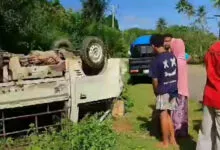 Kurang Fokus saat Berkendara, Mobil Bak Terbuka Terbalik di Lagadi Mubar
