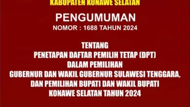 Penetapan Daftar Pemilih Tetap (DPT) Dalam Pemilihan Gubernur dan Wakil Gubernur Sulawesi Tenggara, dan Pemilihan Bupati dan Wakil Bupati Konawe Selatan Tahun 2024