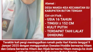 Remaja Putri Asal Buton Tengah Dikabarkan Hilang, Kini dalam Pencarian Polisi