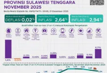 Inflasi Sultra November 2025 Tercatat 2,94 Persen, NTP Petani Ikut Menguat