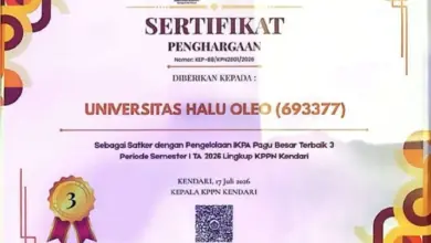 Unggul Tata Kelola Keuangan, UHO Raih Penghargaan IKPA dari KPPN Kendari