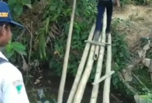 Jembatan Bambu Rusak Jadi Akses Siswa SMPN 20 Kendari Pulang dan Pergi Sekolah